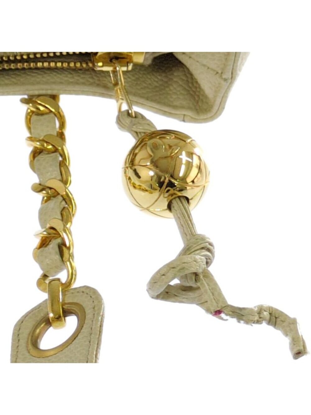 Chanel Caviar Leather Jumbo CC Logo Chain Tote CC Beige Gold Vintage All - Picture 8 of 10